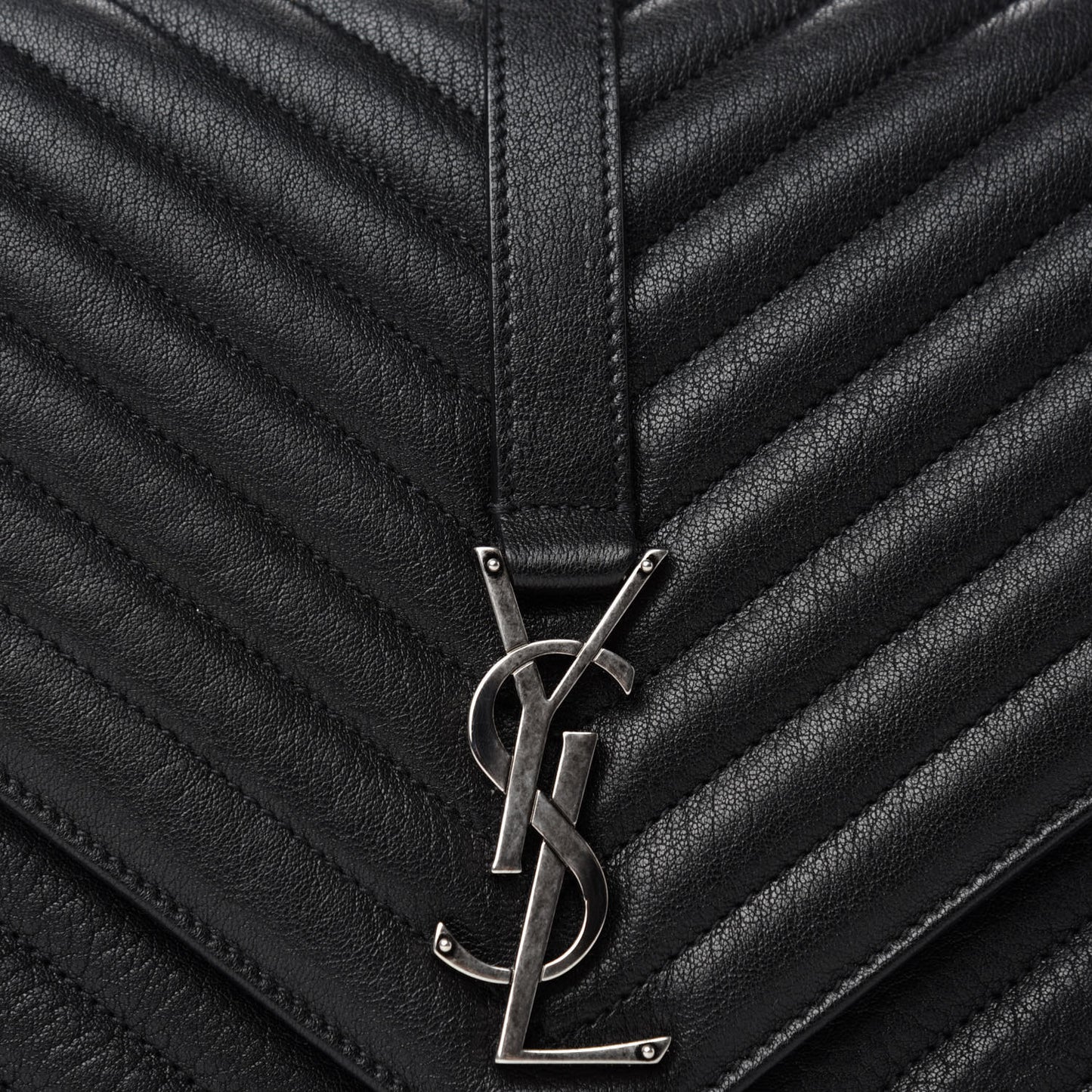 Sheepskin Matelasse Chevron Monogram Large College Satchel Black