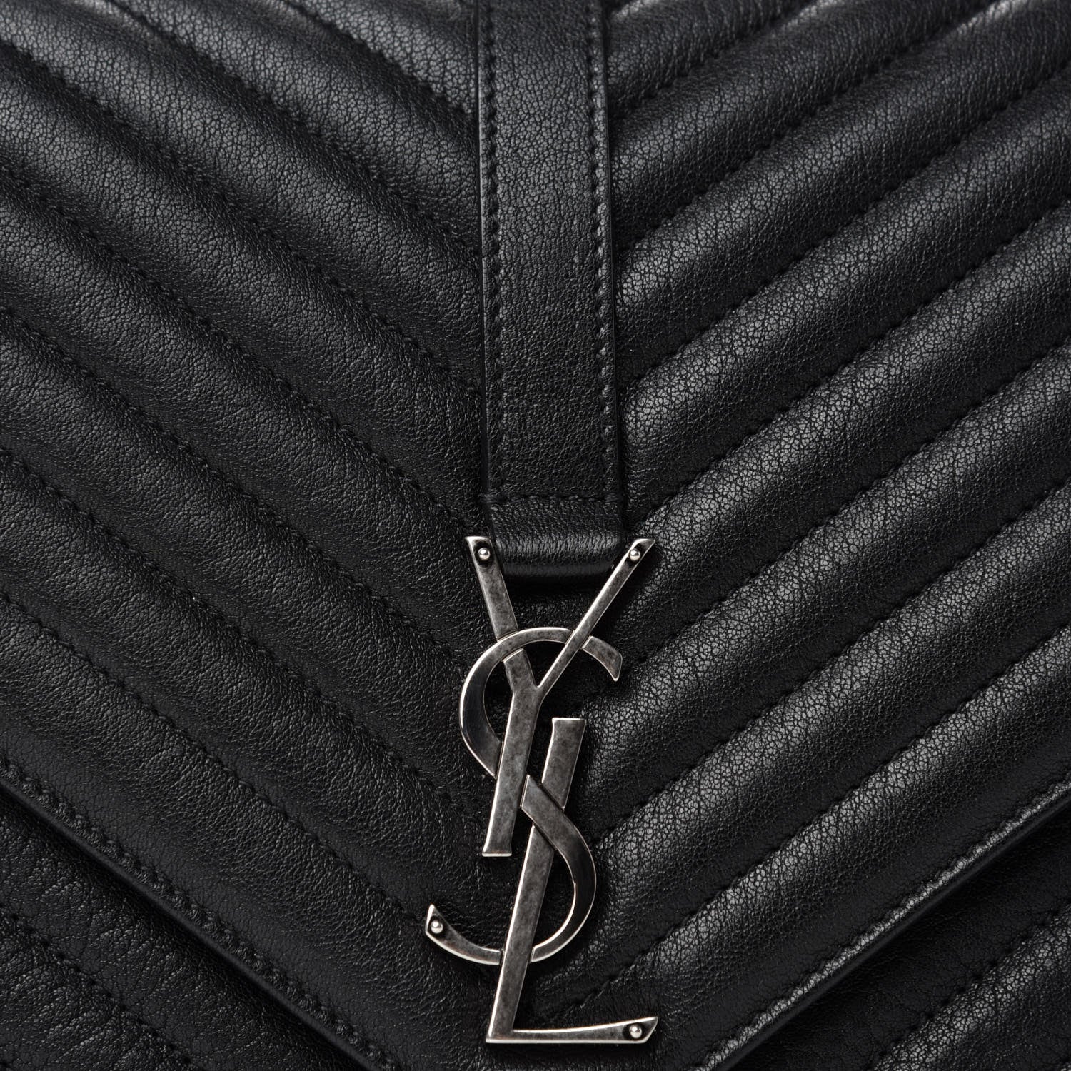 Saint Laurent Sheepskin Matelasse Chevron Monogram Large College Satchel Black 11 of 11