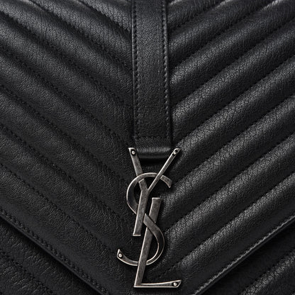 Saint Laurent Sheepskin Matelasse Chevron Monogram Large College Satchel Black 11 of 11