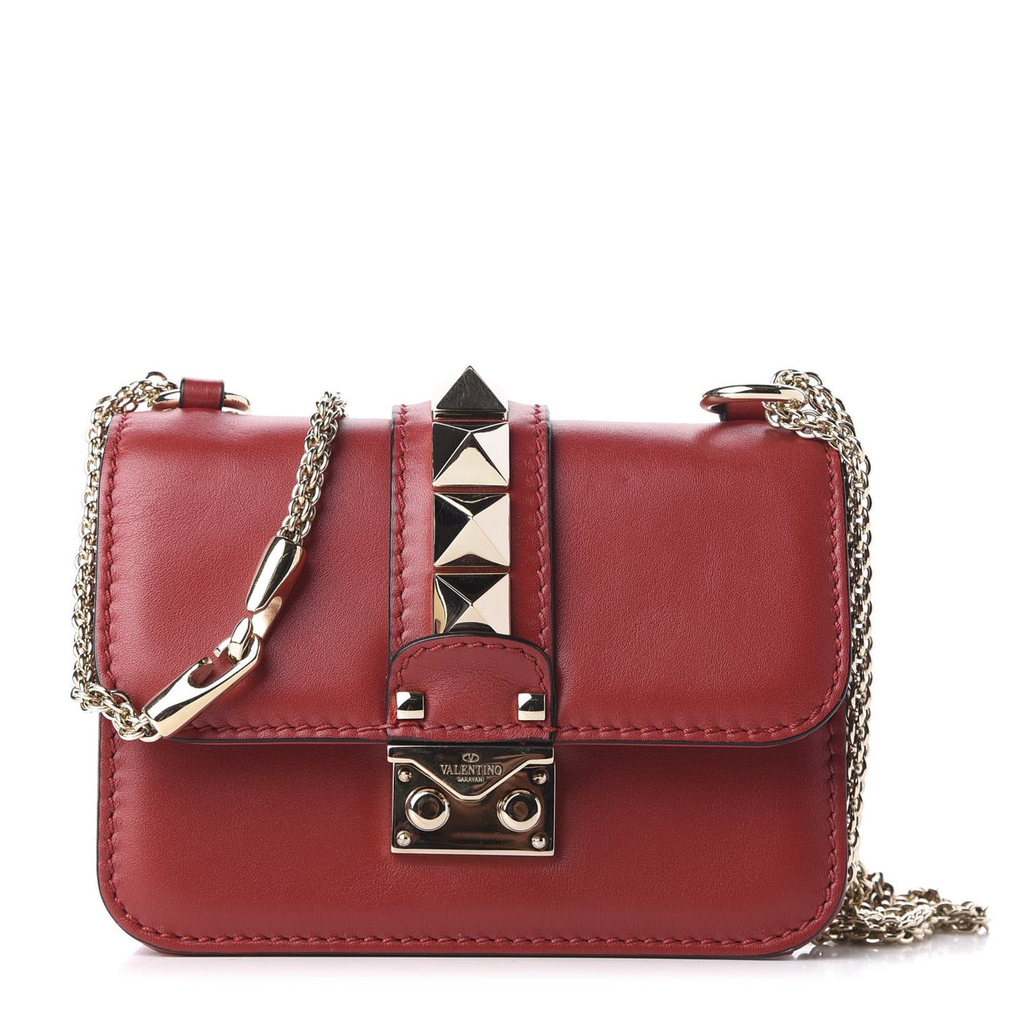 Vitello Mini Glam Lock Rockstud Flap Red