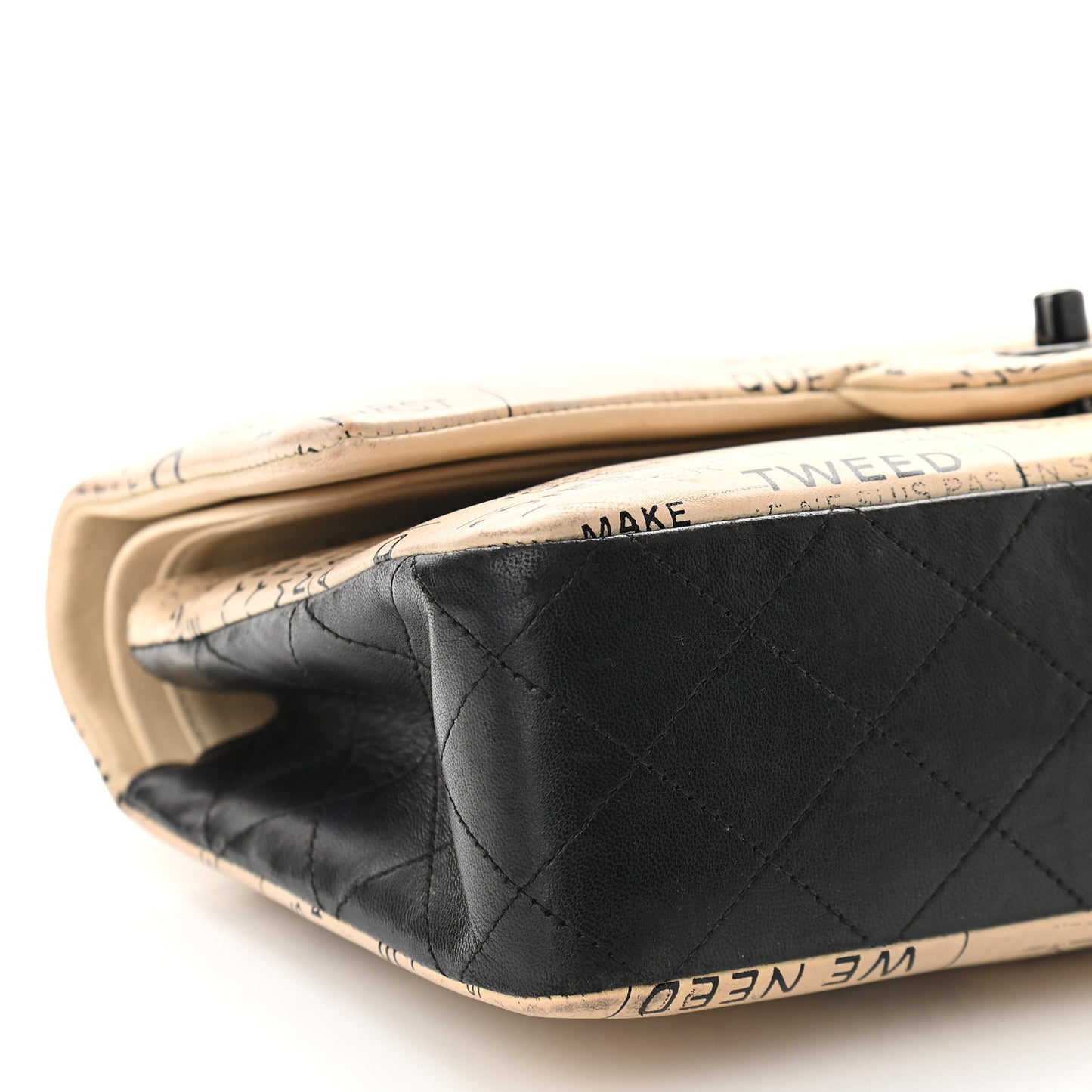 Lambskin Hand Painted Medium Double Flap Ecru Black