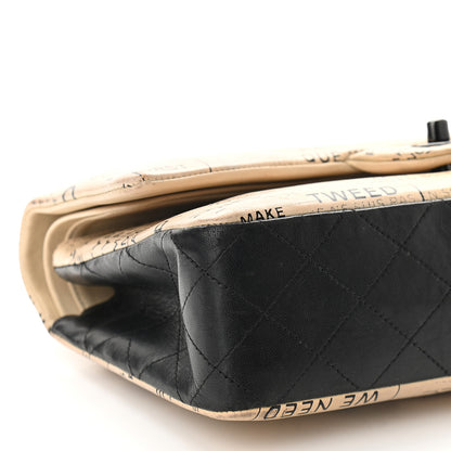 Chanel Lambskin Hand Painted Medium Double Flap Ecru Black 7 of 8
