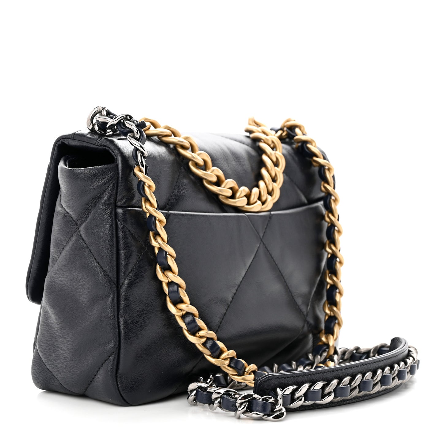 Lambskin Quilted Medium Chanel 19 Flap Navy Blue