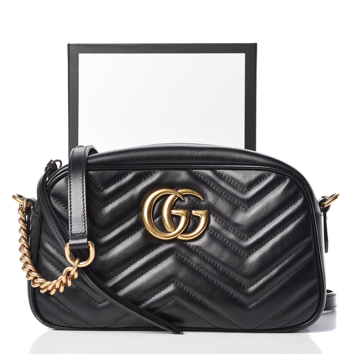 Gucci Calfskin Matelasse Small GG Marmont Chain Shoulder Bag Black 11 of 11