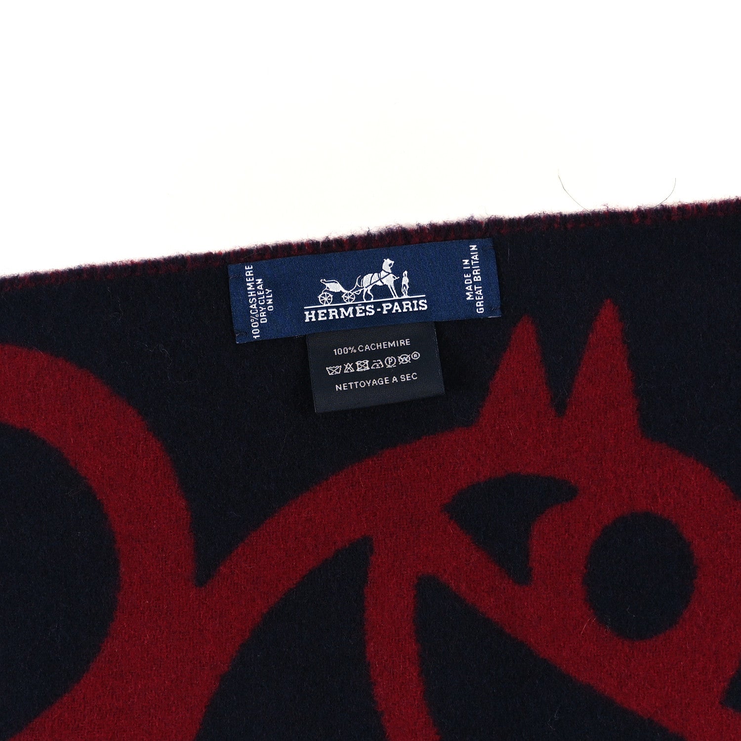 Hermes Cashmere Boucles et Camails Muffler Marine Bordeaux 3 of 3