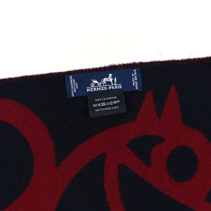 Hermes Cashmere Boucles et Camails Muffler Marine Bordeaux 3 of 3
