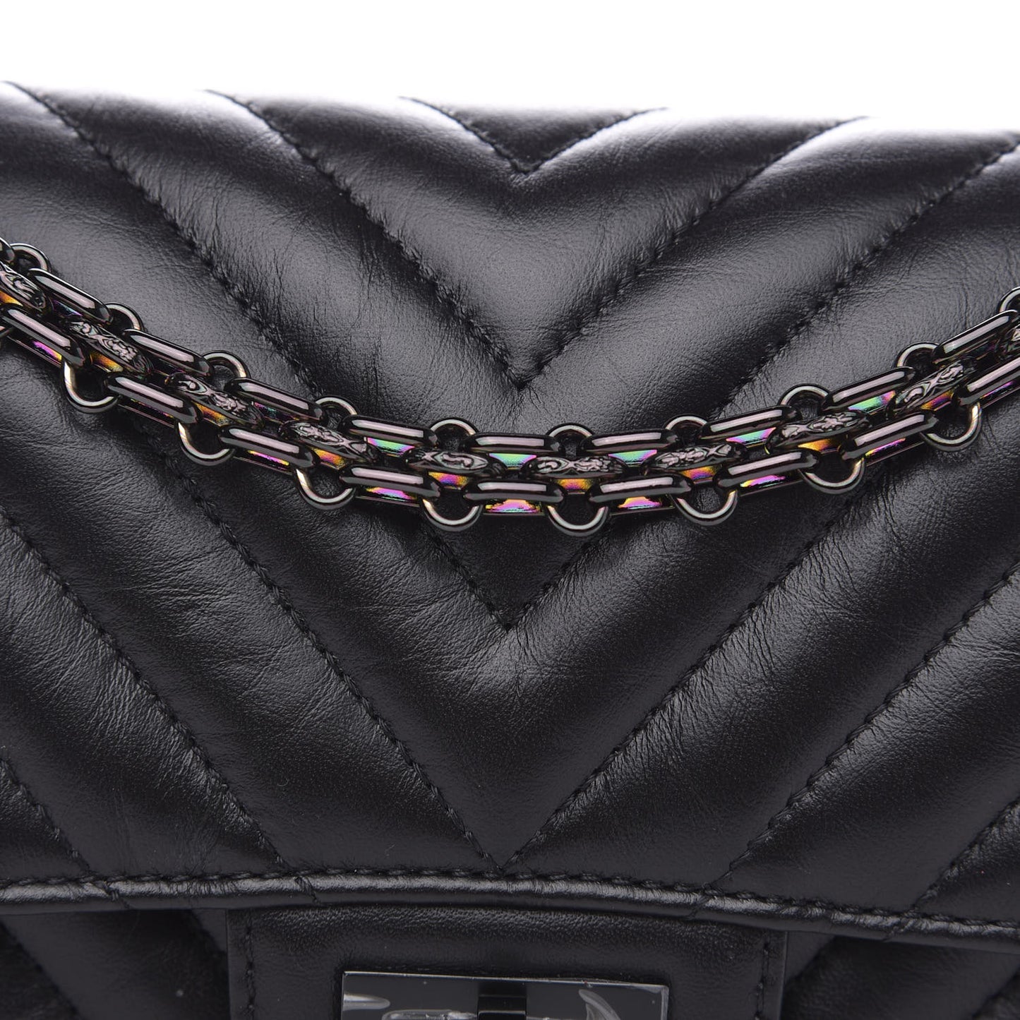 Aged Calfskin Chevron Quilted 2.55 Reissue Mini Flap So Black