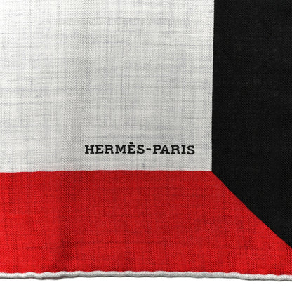 Hermes Cashmere Silk Encadre H Passant Giant Scarf 140 Gris Chien Rouge Black 3 of 4