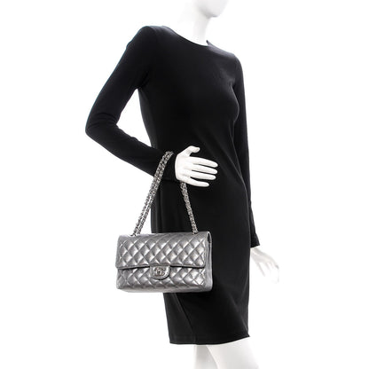 Chanel Calfskin Metallic Pixel Effect Medium Double Flap Silver 3 of 9