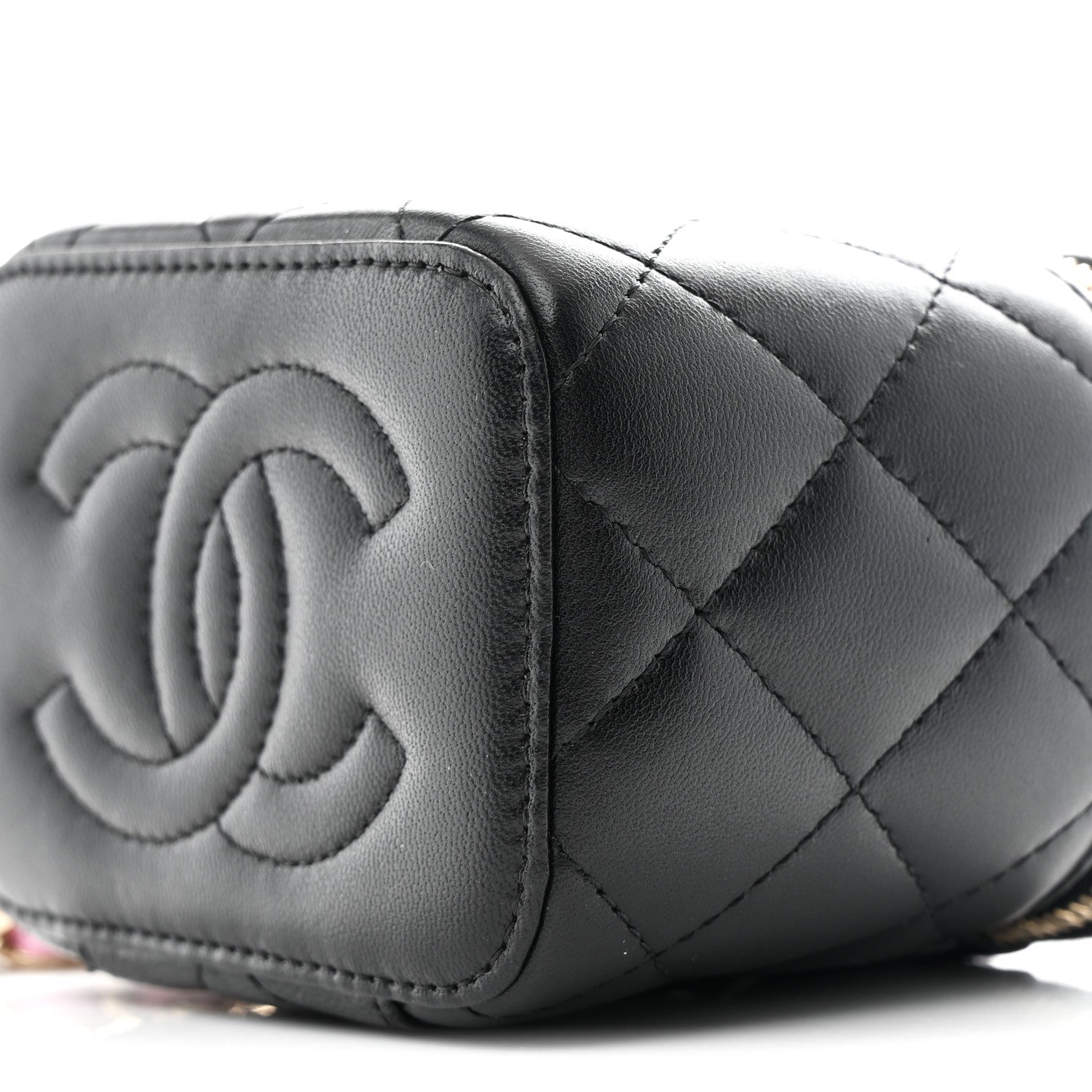Chanel Lambskin Quilted Top Handle Mini Vanity Case With Chain Black Pink 10 of 10