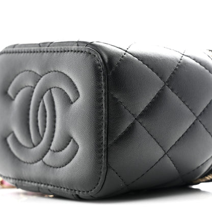 Chanel Lambskin Quilted Top Handle Mini Vanity Case With Chain Black Pink 10 of 10