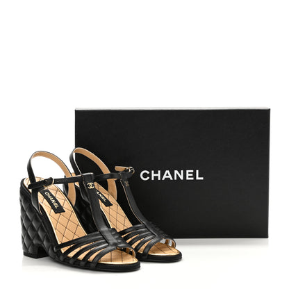 Chanel Grained Calfskin Quilted Wedge Sandals 37.5 Black 9 of 9