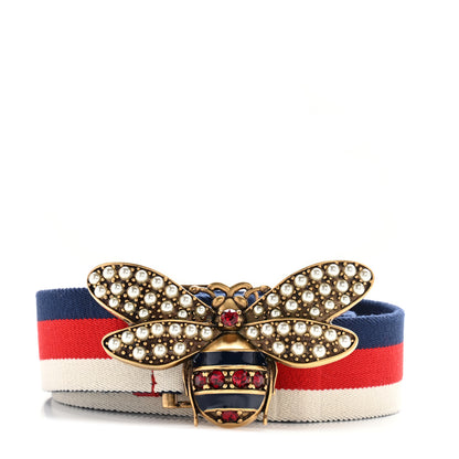 Gucci Web Queen Margaret Bee Sylvie Web Belt 85 34 Red White Blue 1 of 5