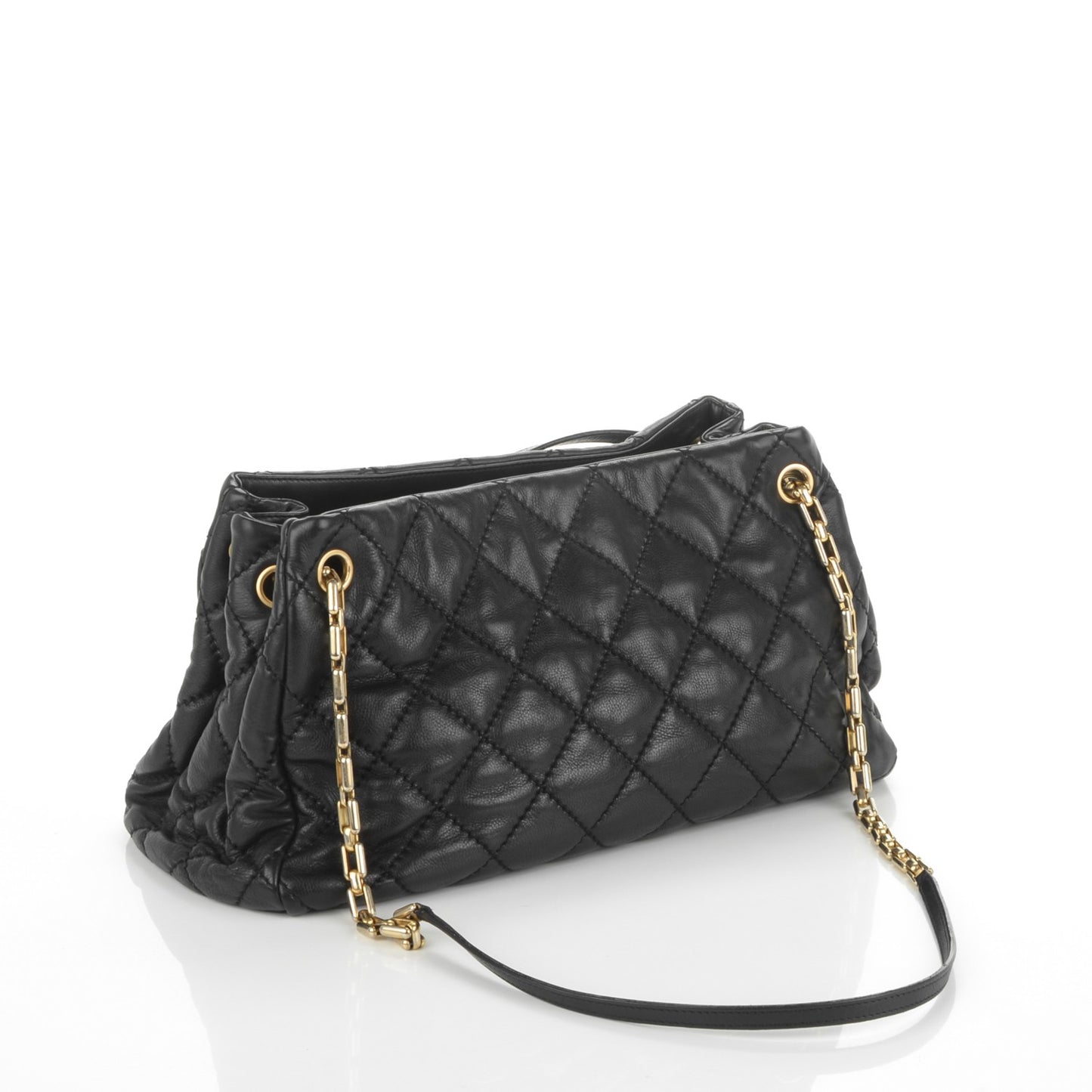 Calfskin Quilted Large Retro Chain Tote Black