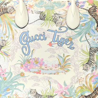 Gucci New Shangai Calfskin Tiger Savanah Textured Calfskin Medium Tote Chalky White Multicolor 8 of 11