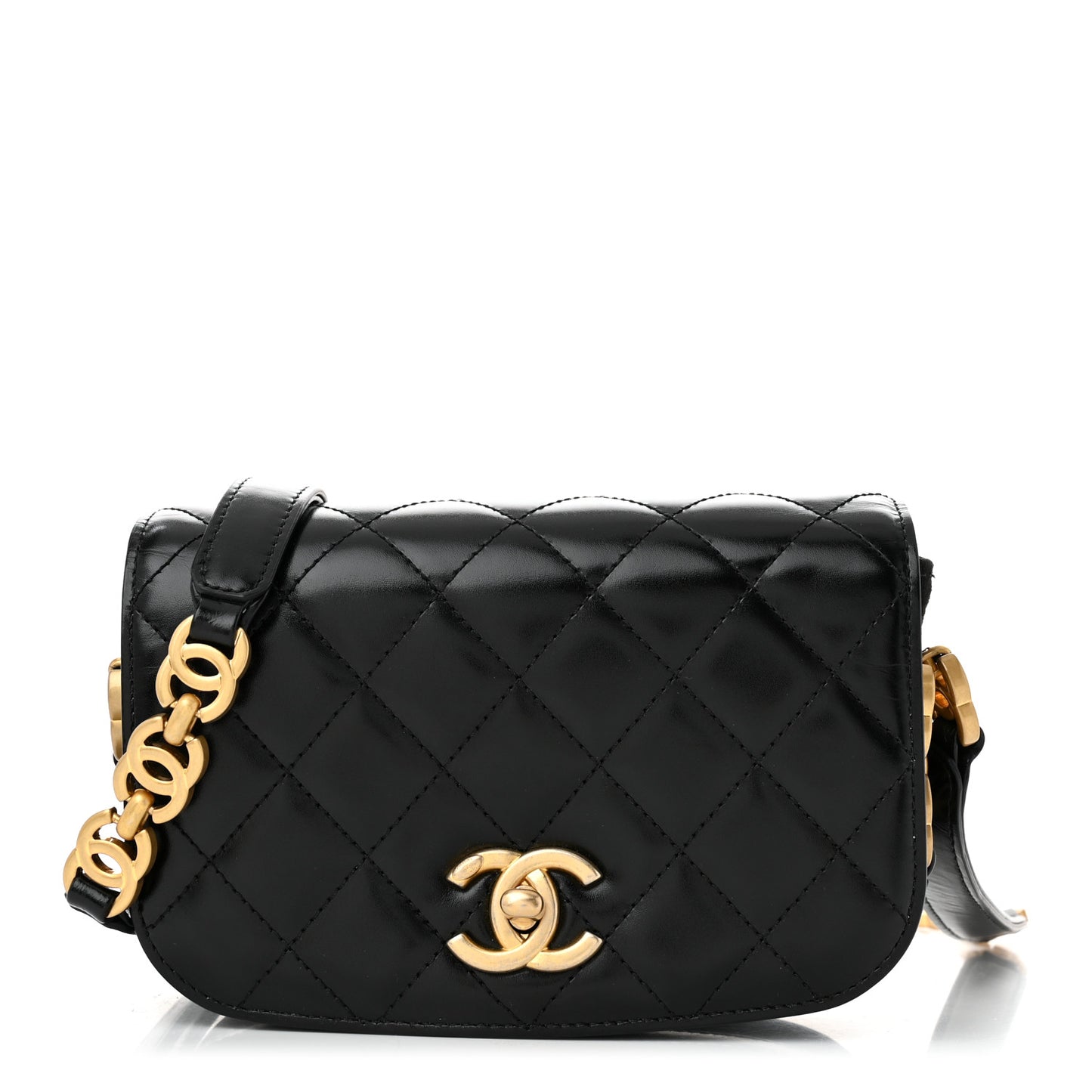 Shiny Calfskin Quilted Suede Goatskin Mini Messenger Black