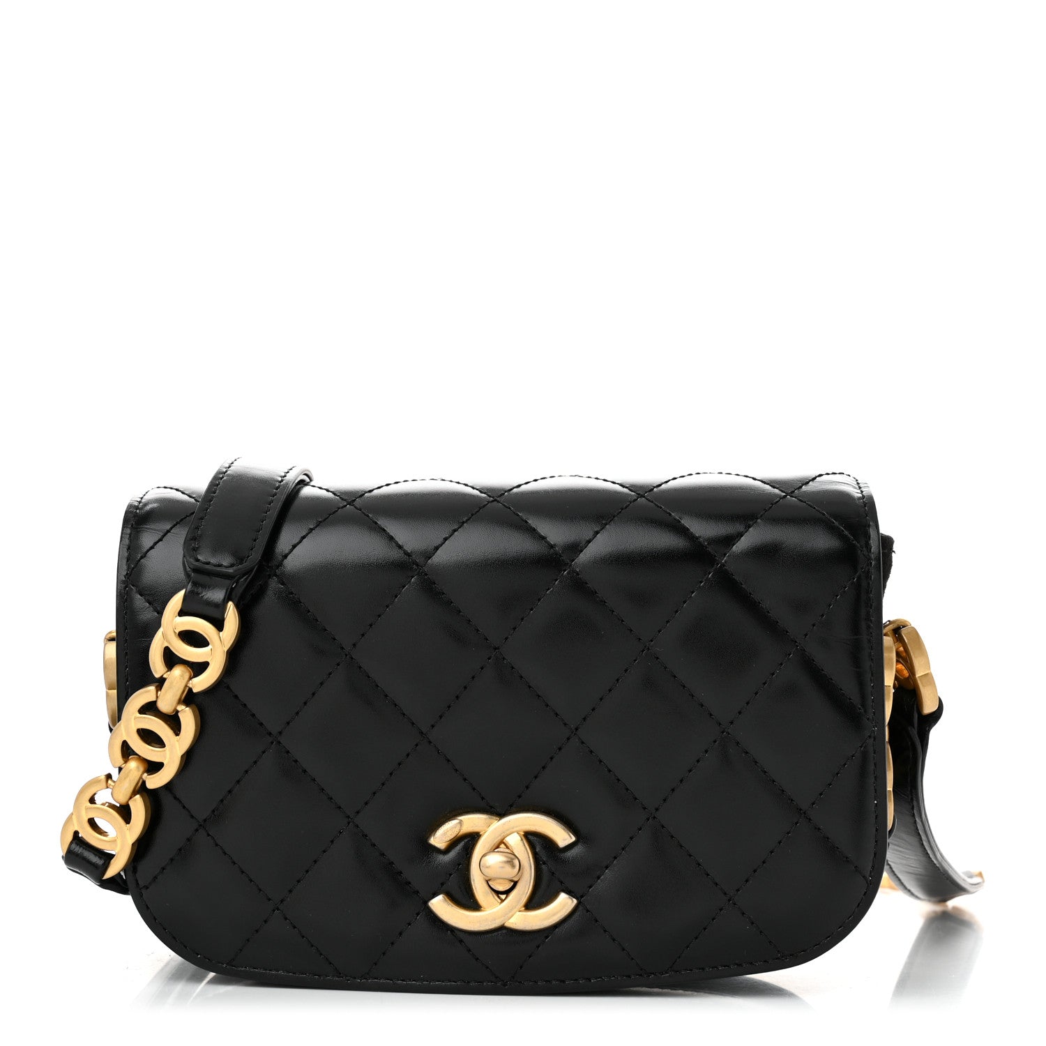 Chanel Shiny Calfskin Quilted Suede Goatskin Mini Messenger Black 1 of 10
