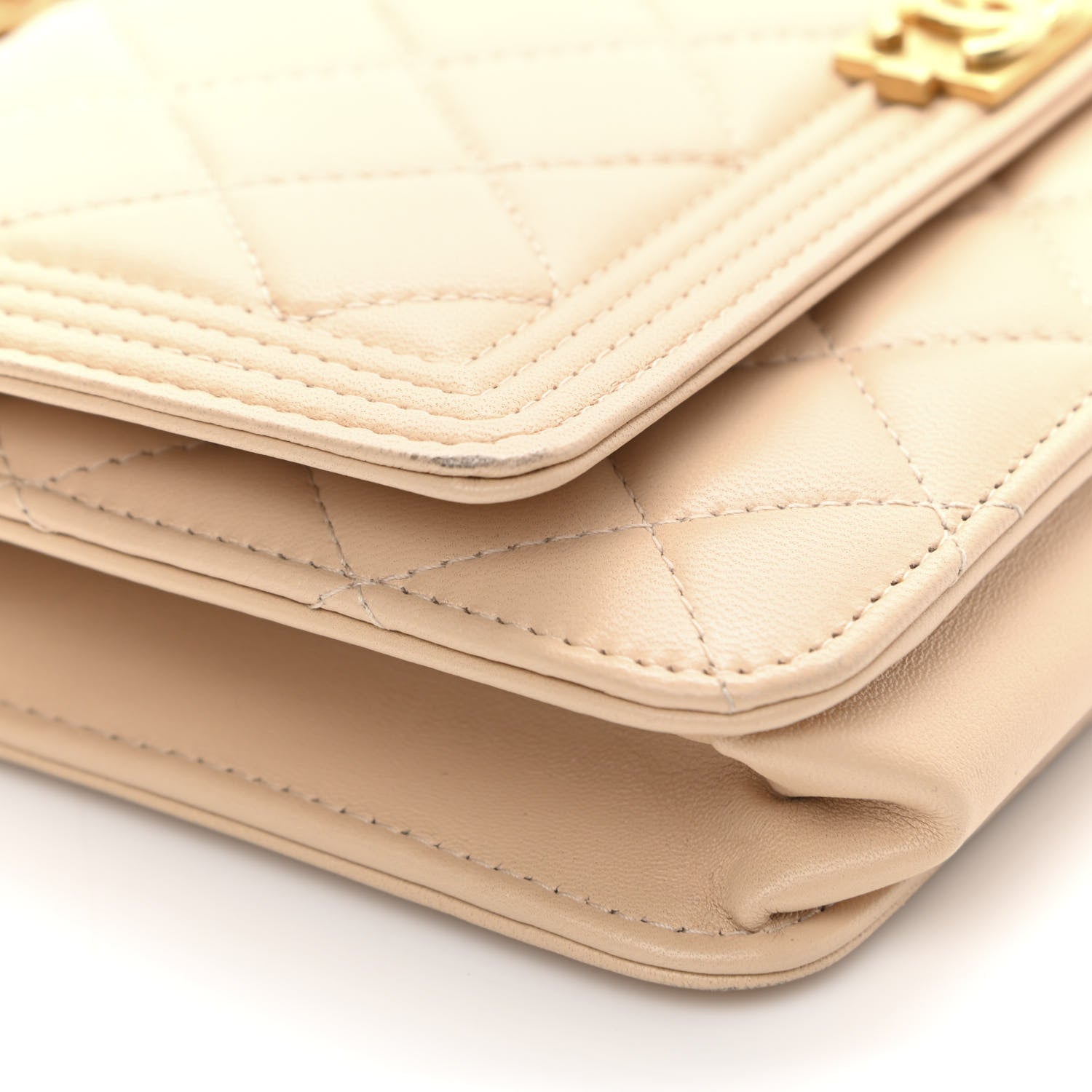 Chanel Lambskin Quilted Boy Wallet On Chain WOC Beige 13 of 14