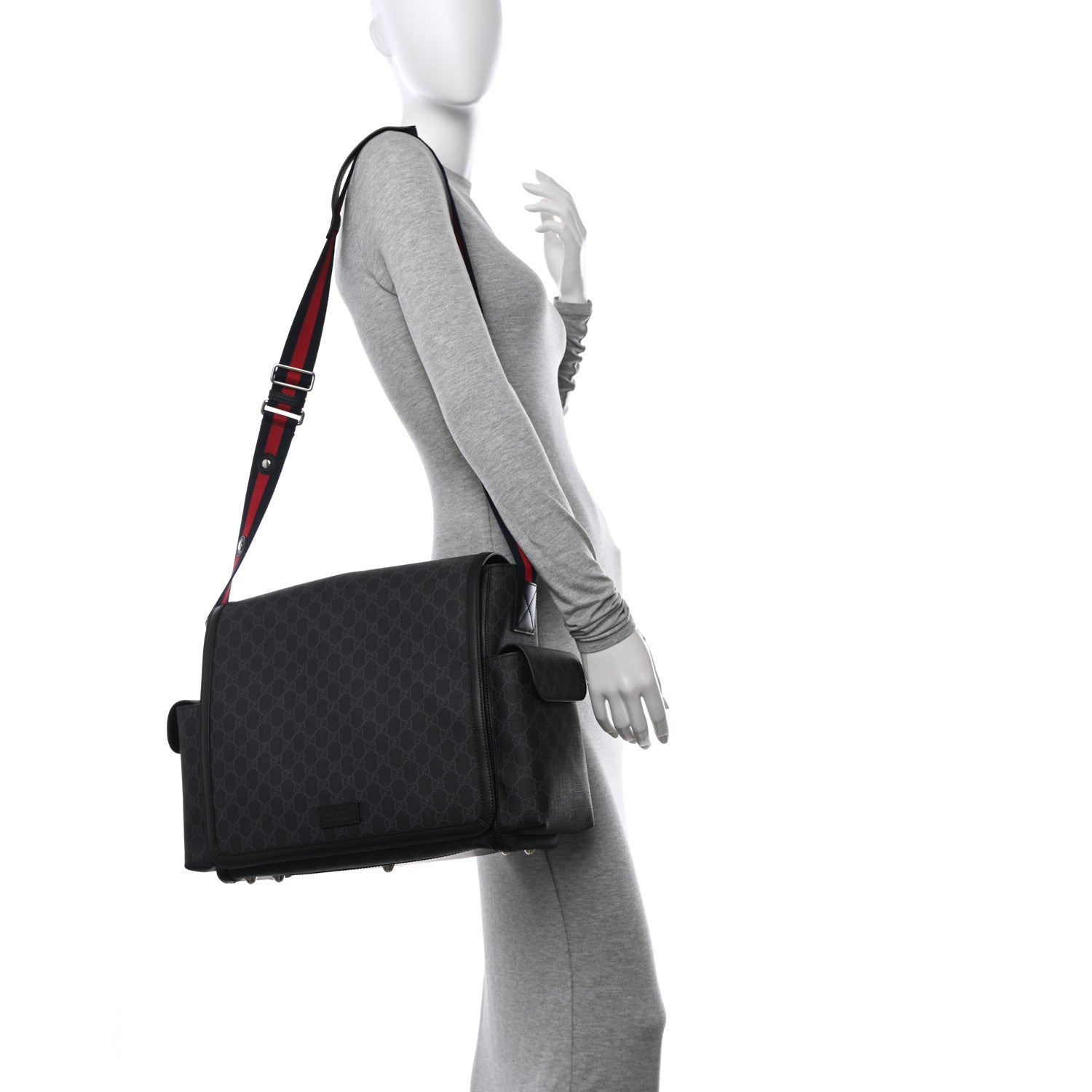 Gucci GG Supreme Monogram Web Messenger Diaper Bag Black Grey 2 of 11