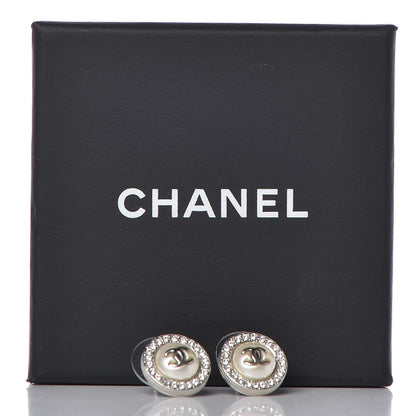 Chanel Pearl Crystal CC Earrings Silver 5 of 5