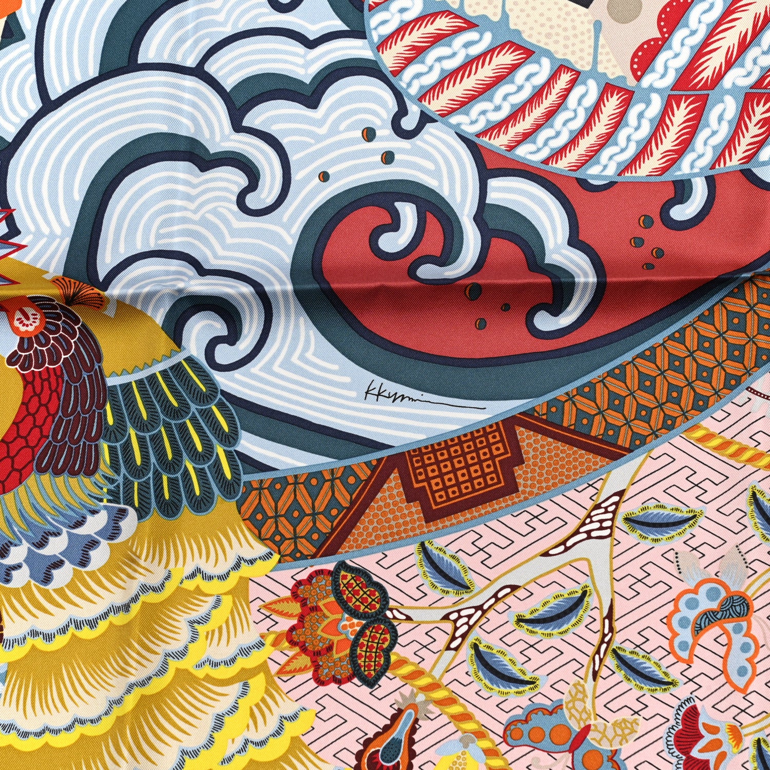 Hermes Silk Twill Duo Cosmique Scarf 90 Bleu Ciel Brique 5 of 6