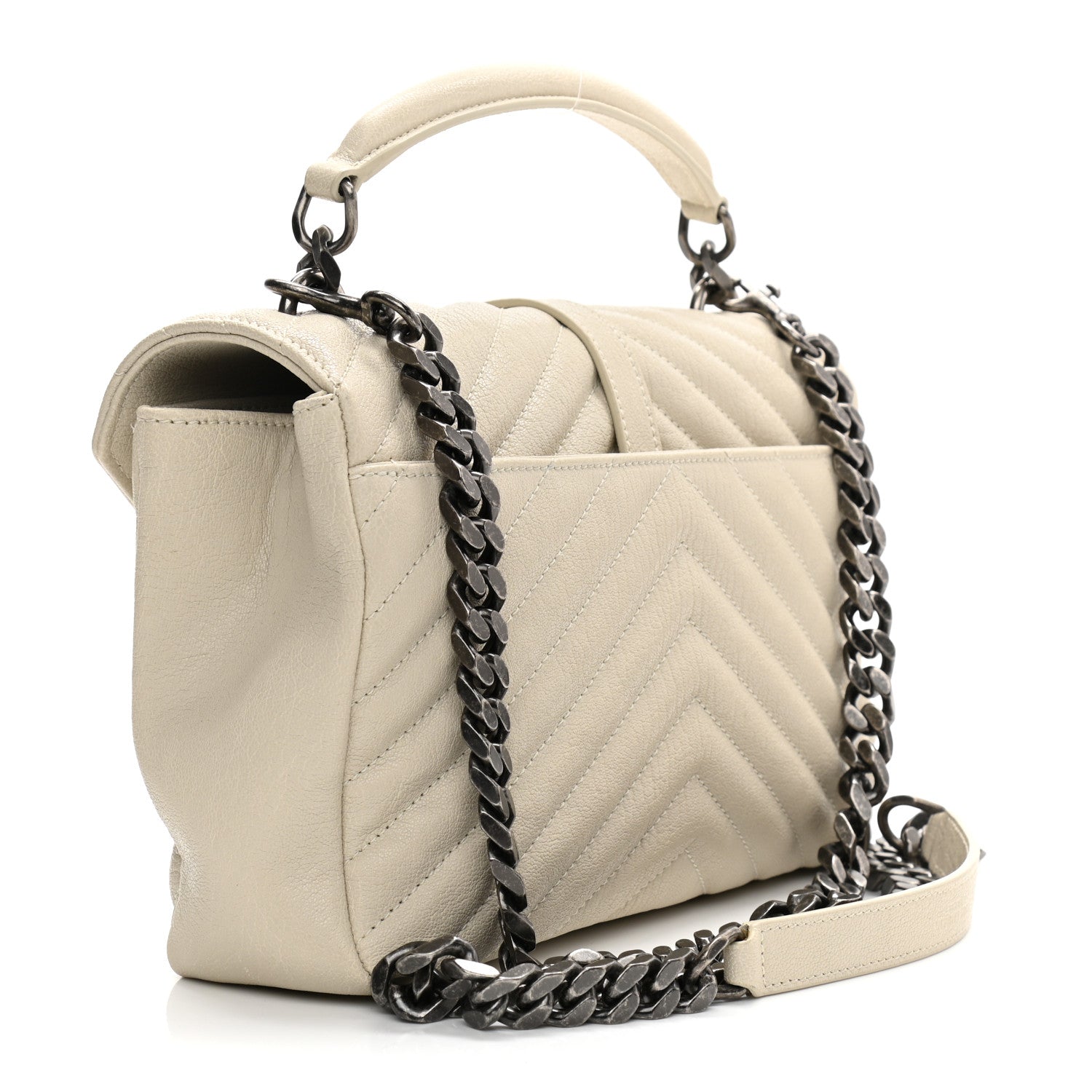 Saint Laurent Sheepskin Matelasse Chevron Monogram Medium College Bag Dove White 3 of 10