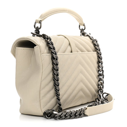 Saint Laurent Sheepskin Matelasse Chevron Monogram Medium College Bag Dove White 3 of 10