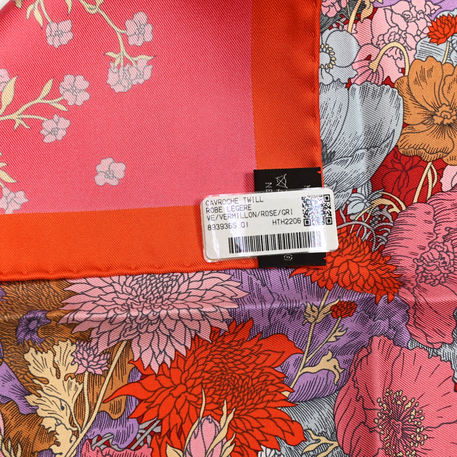 Hermes Silk Robe Legere Scarf 45 Vermillion Rose Gris 5 of 5