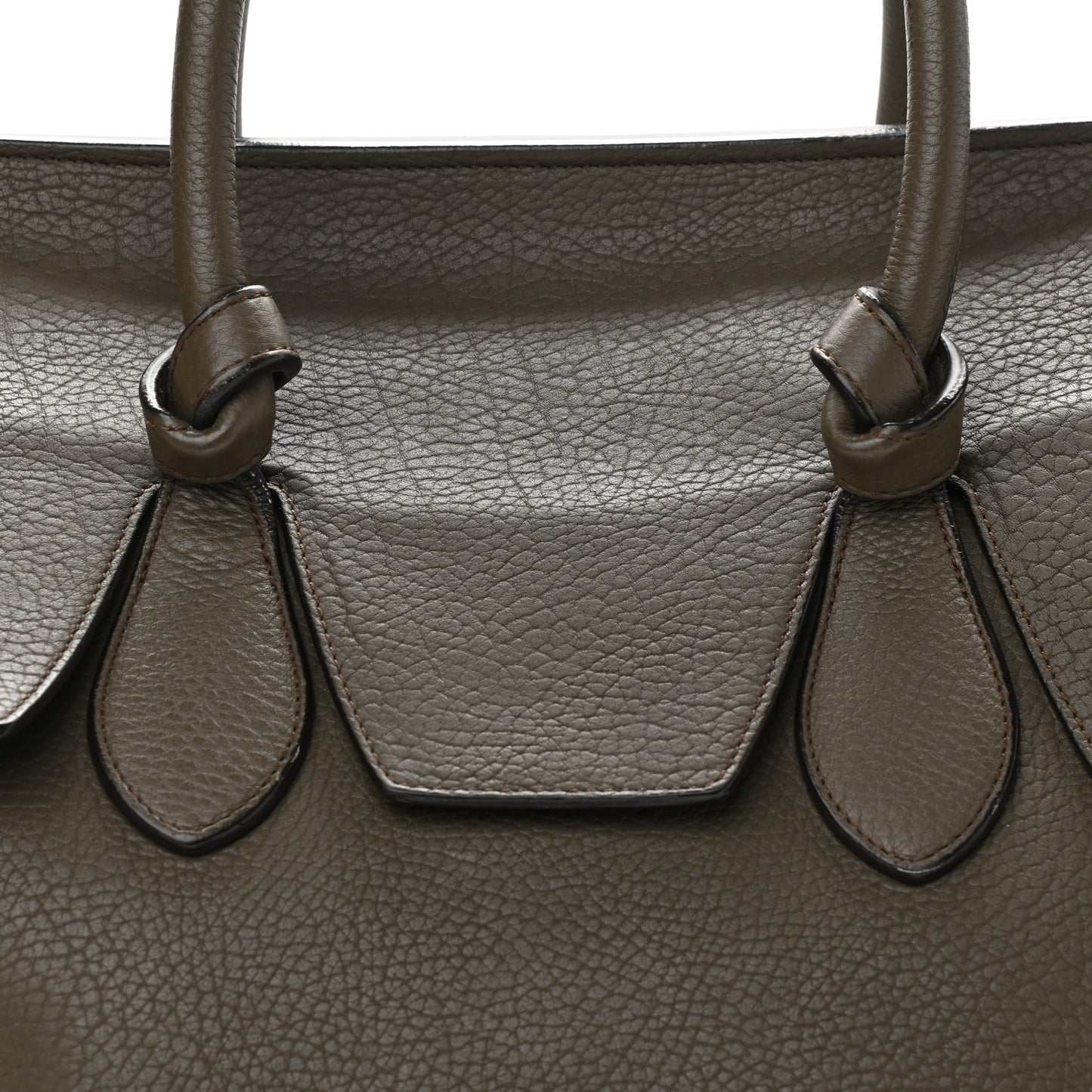 Crisped Calfskin Large Tie Knot Tote Dark Khaki