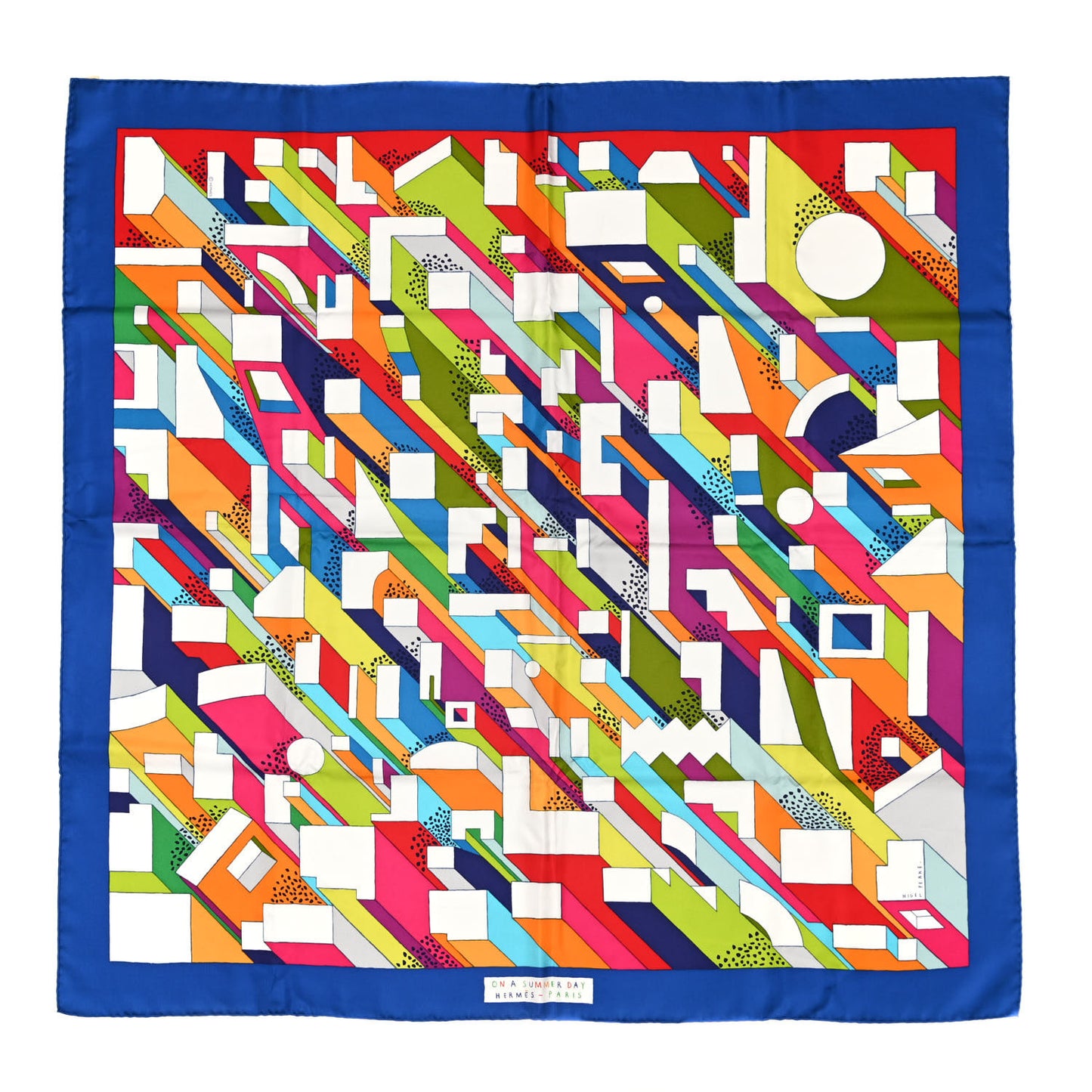 Silk On A Summer Day Scarf 90 Bleu Roy Rouge Vert
