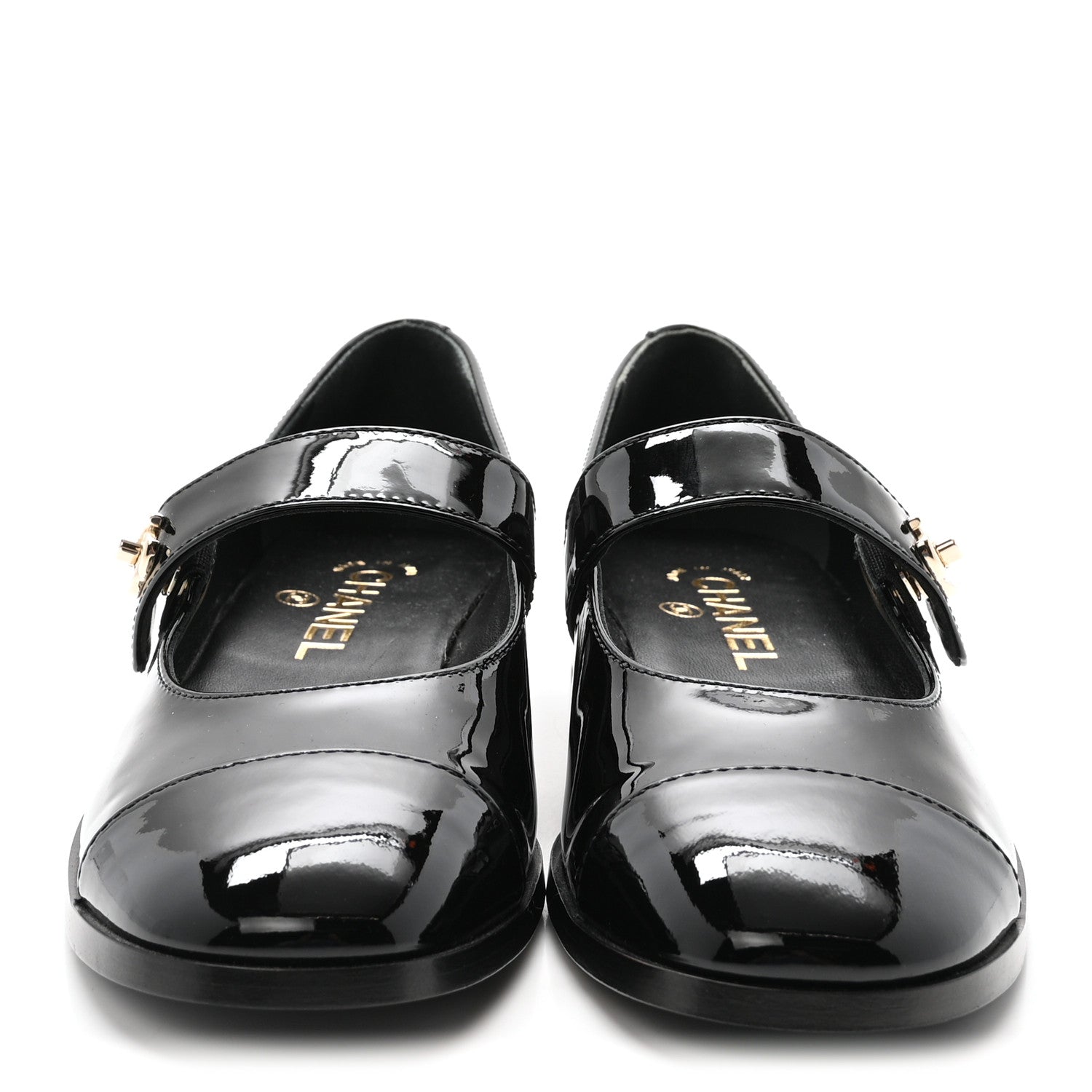 Chanel Patent Calfskin Mary Janes Flats 37.5 Black 1886432
