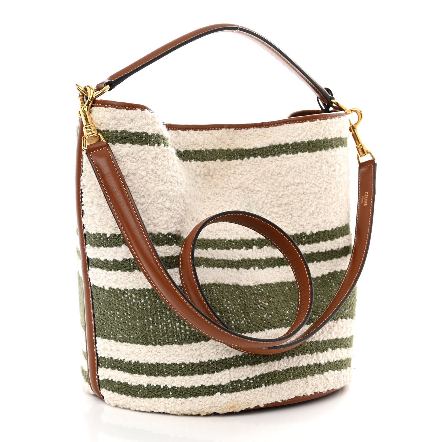 Canvas Smooth Calfskin Logo Bucket 16 Bag Khaki Beige Tan