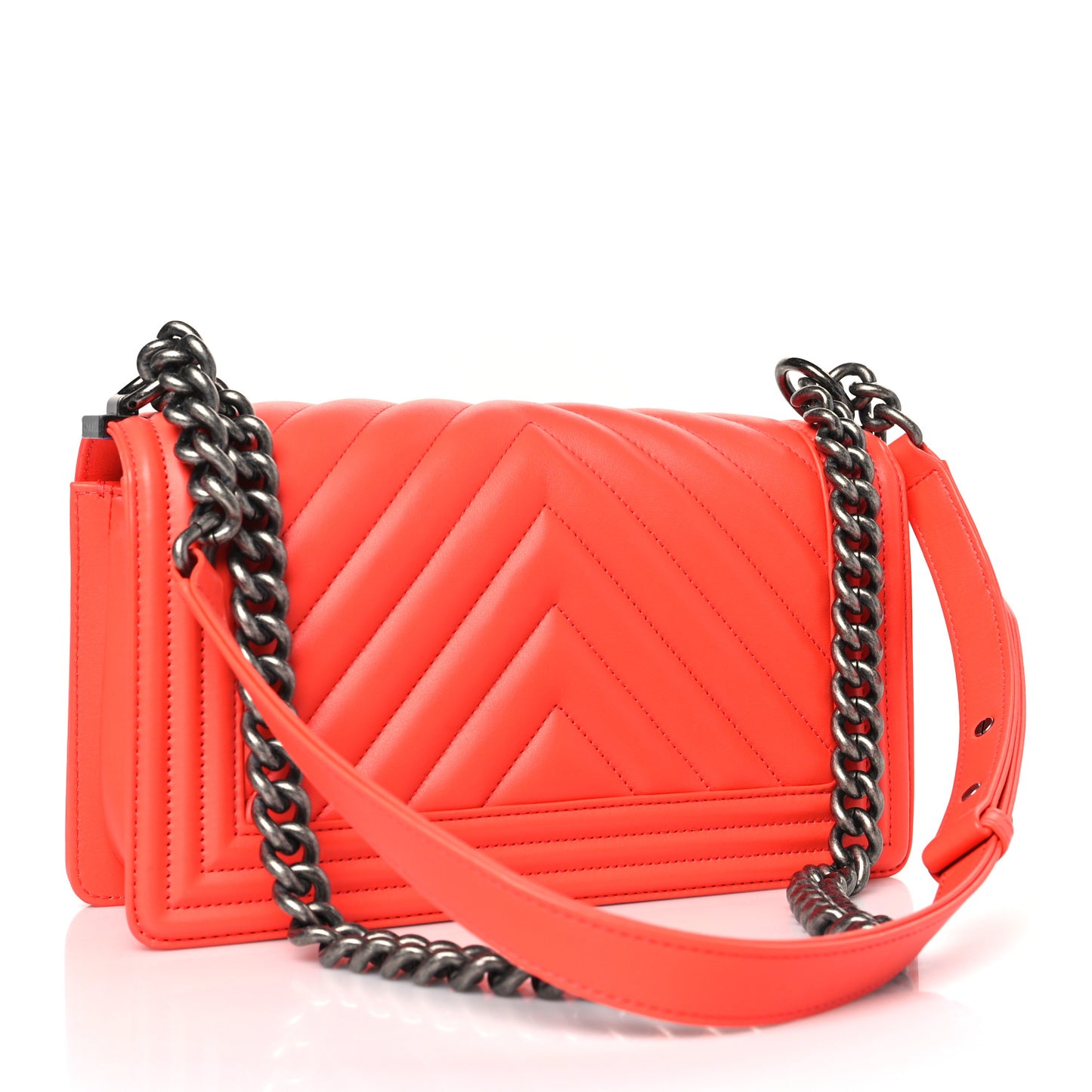 Calfskin Chevron Quilted Medium Boy Flap Coral