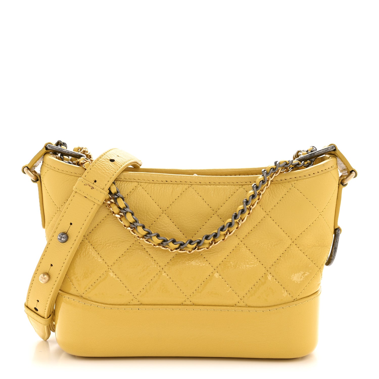Chanel Patent Goatskin Quilted Small Gabrielle Hobo Yellow 1 of 12