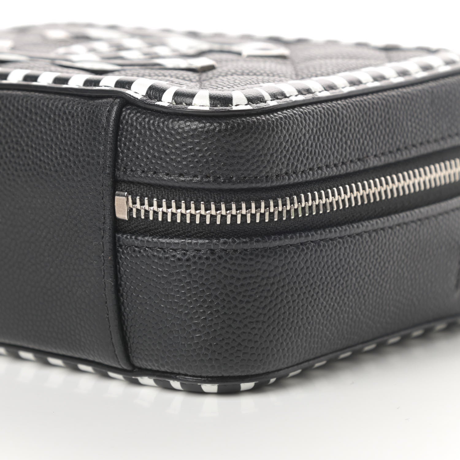 Chanel Caviar Quilted Striped Filigree Vanity Clutch With Chain Black White 10 of 10