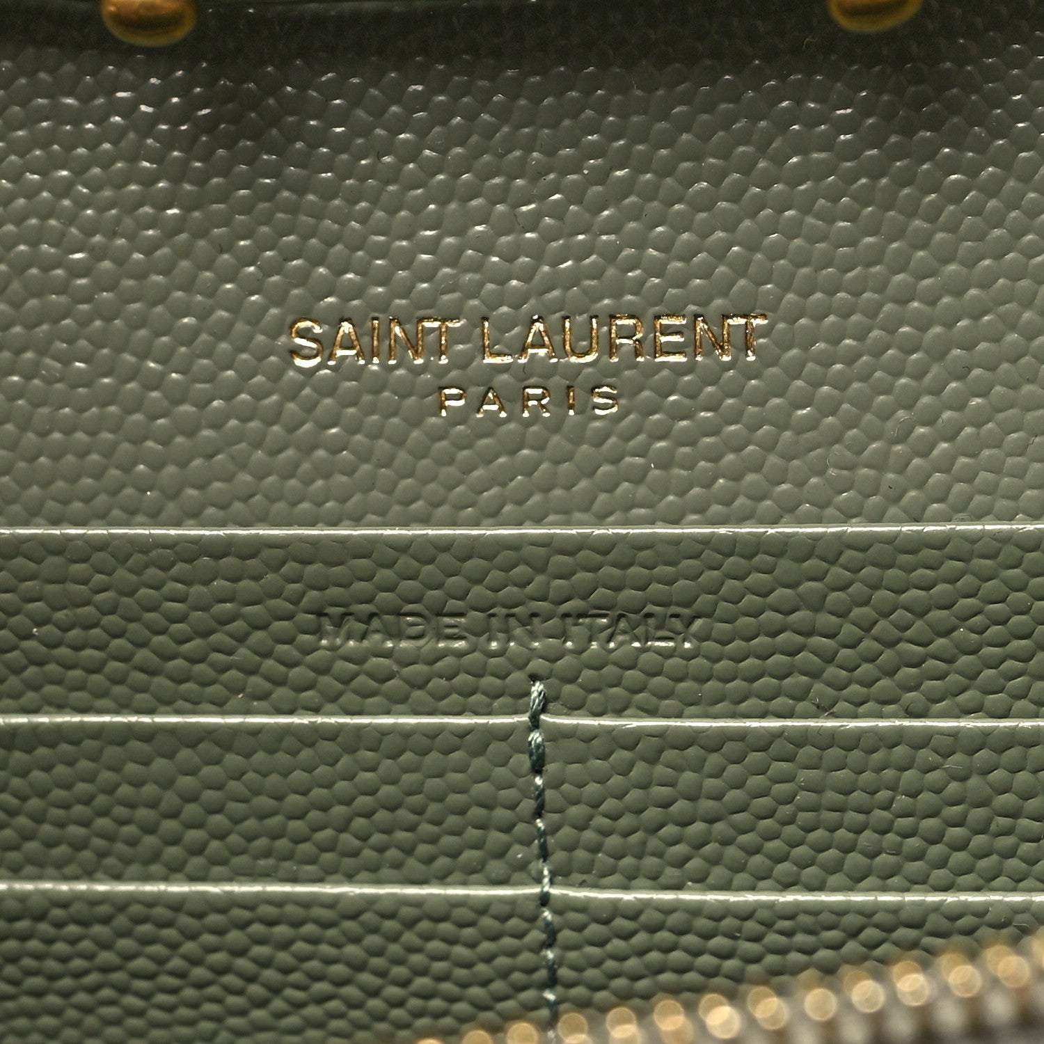 Saint Laurent Grain De Poudre Matelasse Chevron Monogram Chain Wallet Light Sage 7 of 11