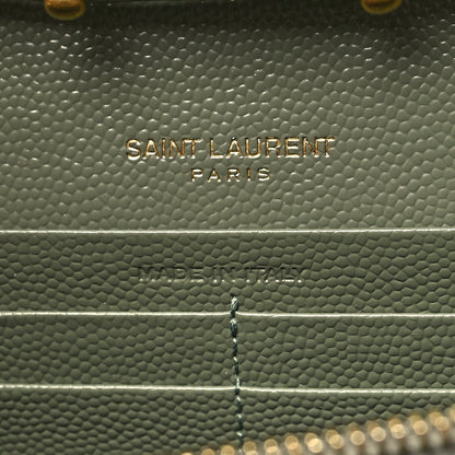 Saint Laurent Grain De Poudre Matelasse Chevron Monogram Chain Wallet Light Sage 7 of 11