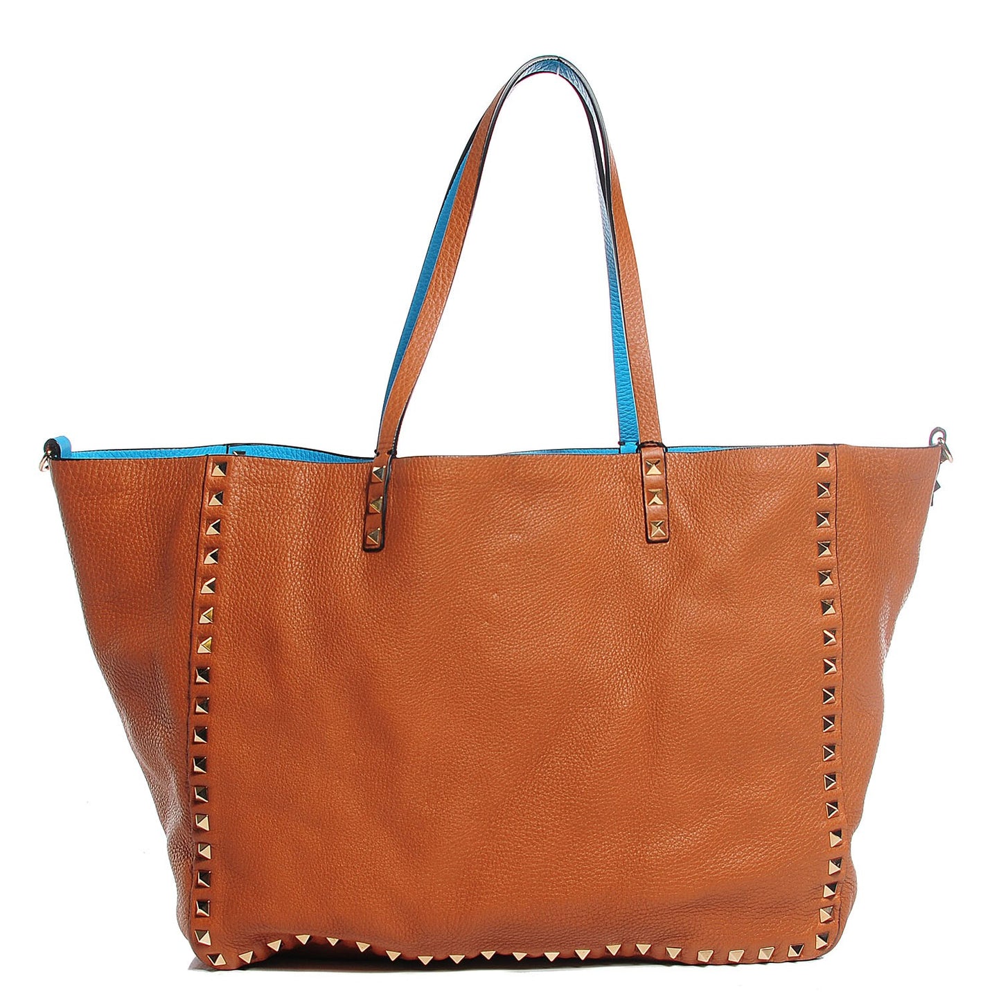 Grained Calfskin Medium Rockstud Reversible Tote Parrot Light Cuir