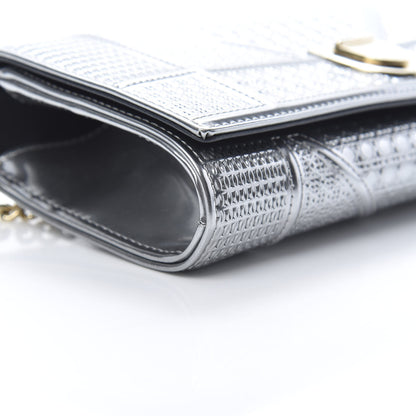 Christian Dior Metallic Patent Micro-Cannage Diorama Croisiere Chain Wallet Silver 9 of 11