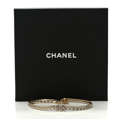 Chanel Metal Lambskin Crystal CC Choker Necklace Gold White 6 of 6