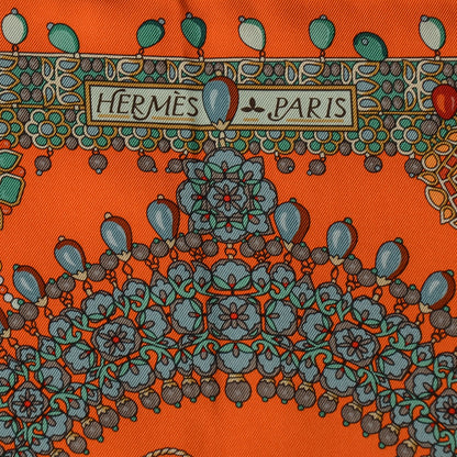 Hermes Silk Parures Des Maharajas Scarf 90 Orange Vert De Gris 7 of 8