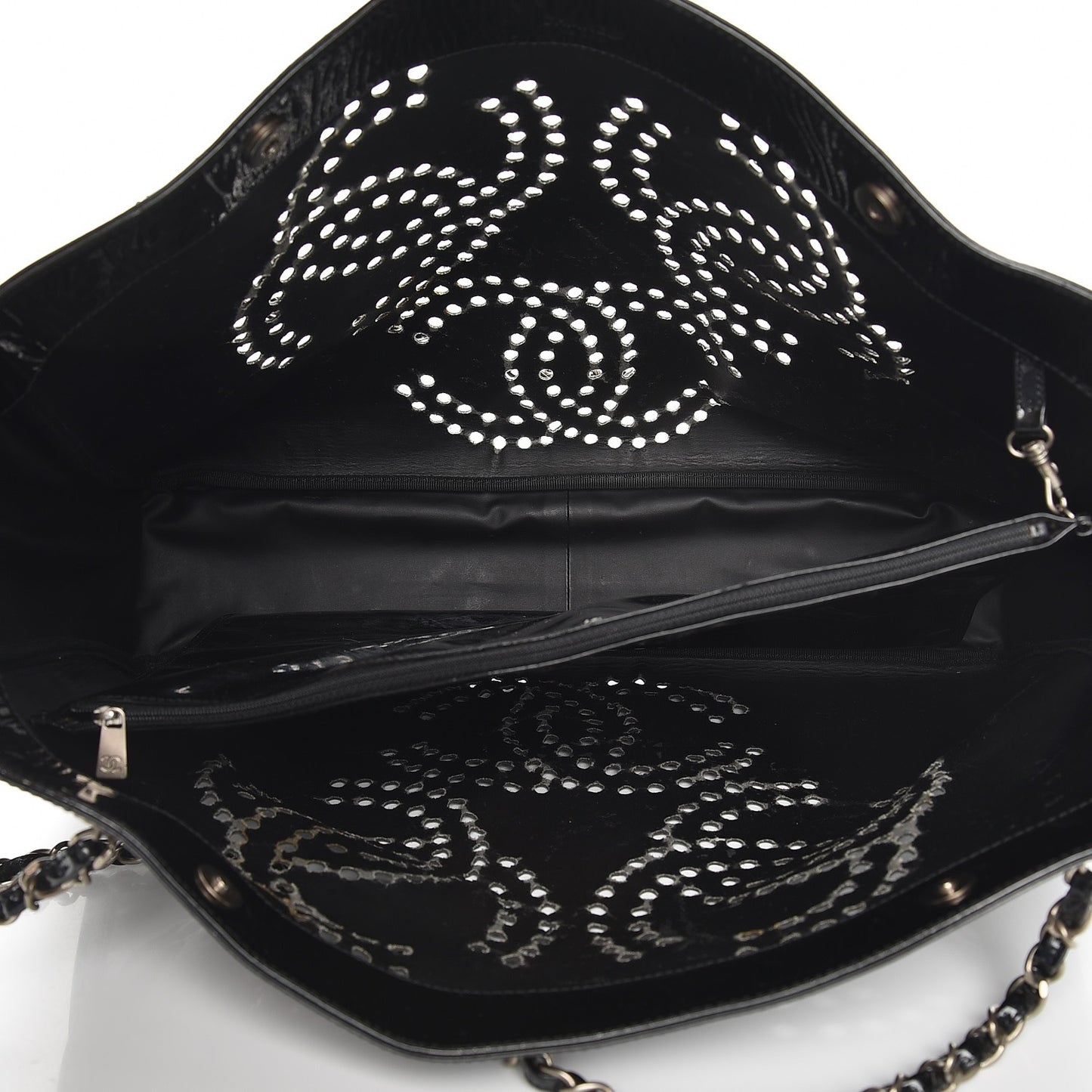 Patent Perforated CC Shopping Tote Black