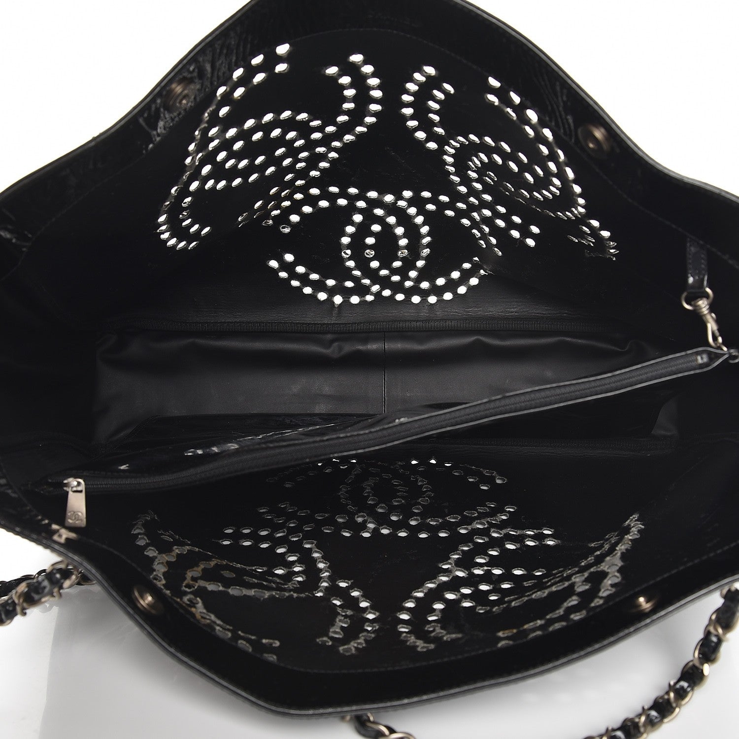 Chanel Patent Perforated CC Shopping Tote Black 5 of 8