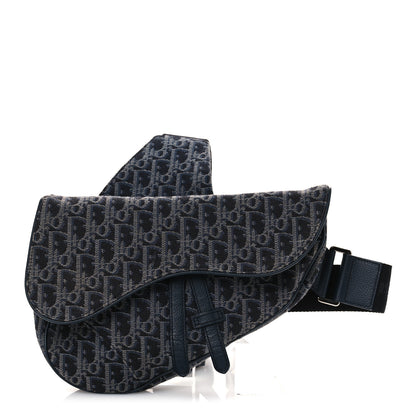 Christian Dior Grained Calfskin Oblique Mens Saddle Bag Black Black Blue 1 of 13