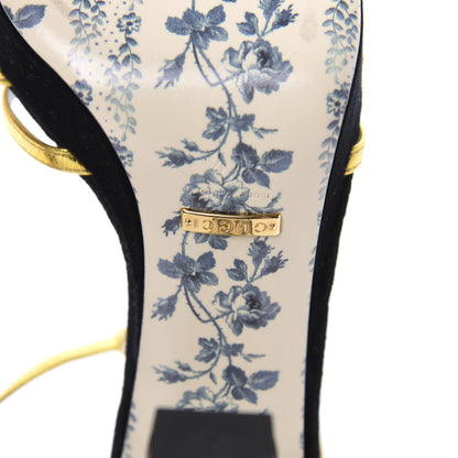 Gucci Velvet Nappa Elias T-Strap Platform High Heel Sandals 36.5 Black Gold 9 of 10