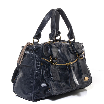 Chloe Leather Large Bay Tote Metallic Navy 3 of 9