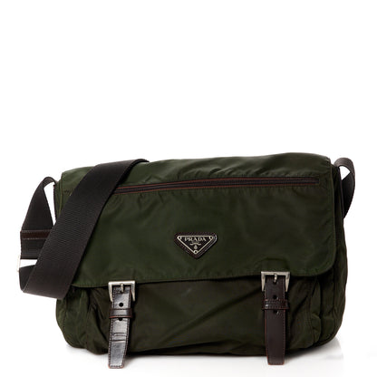Prada Tessuto Nylon Saffiano Vela Messenger Bag Khaki 1 of 12