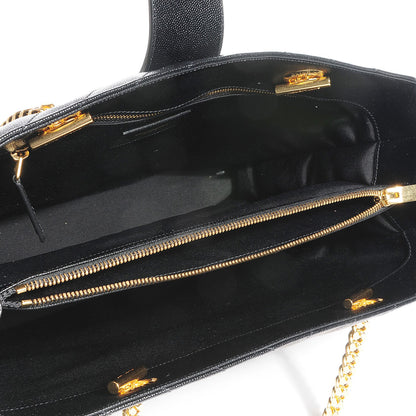 Saint Laurent Grain De Poudre Matelasse Chevron Monogram Shopping Bag Black 5 of 9
