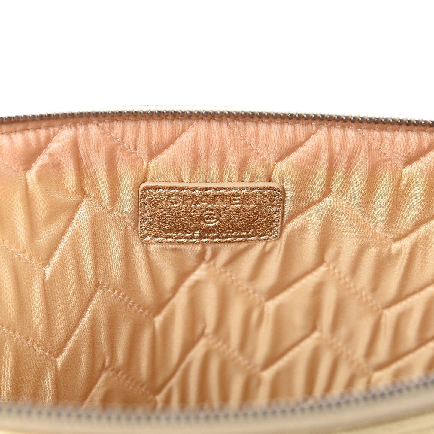 Metallic Calfskin Chevron Quilted Large Cosmetic Case Light Gold