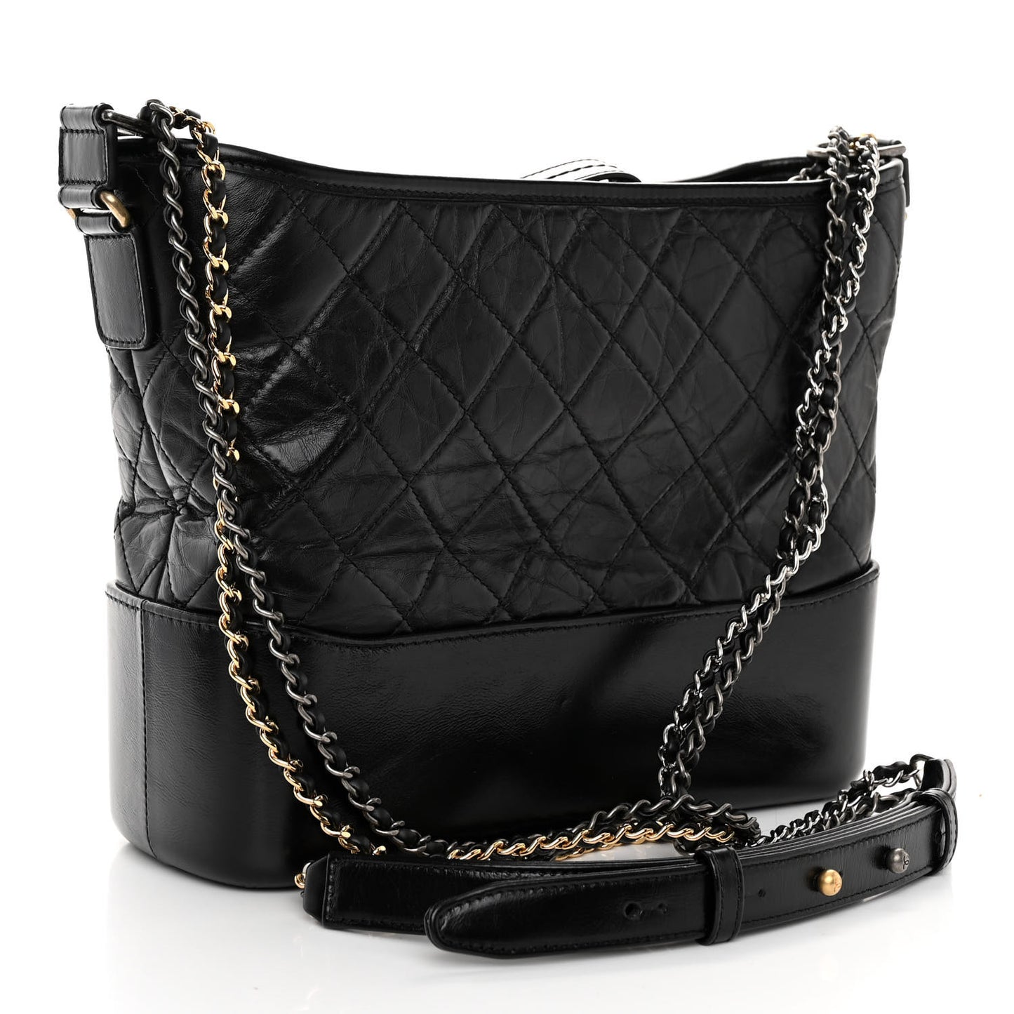 Aged Calfskin Quilted Medium Gabrielle Hobo Black